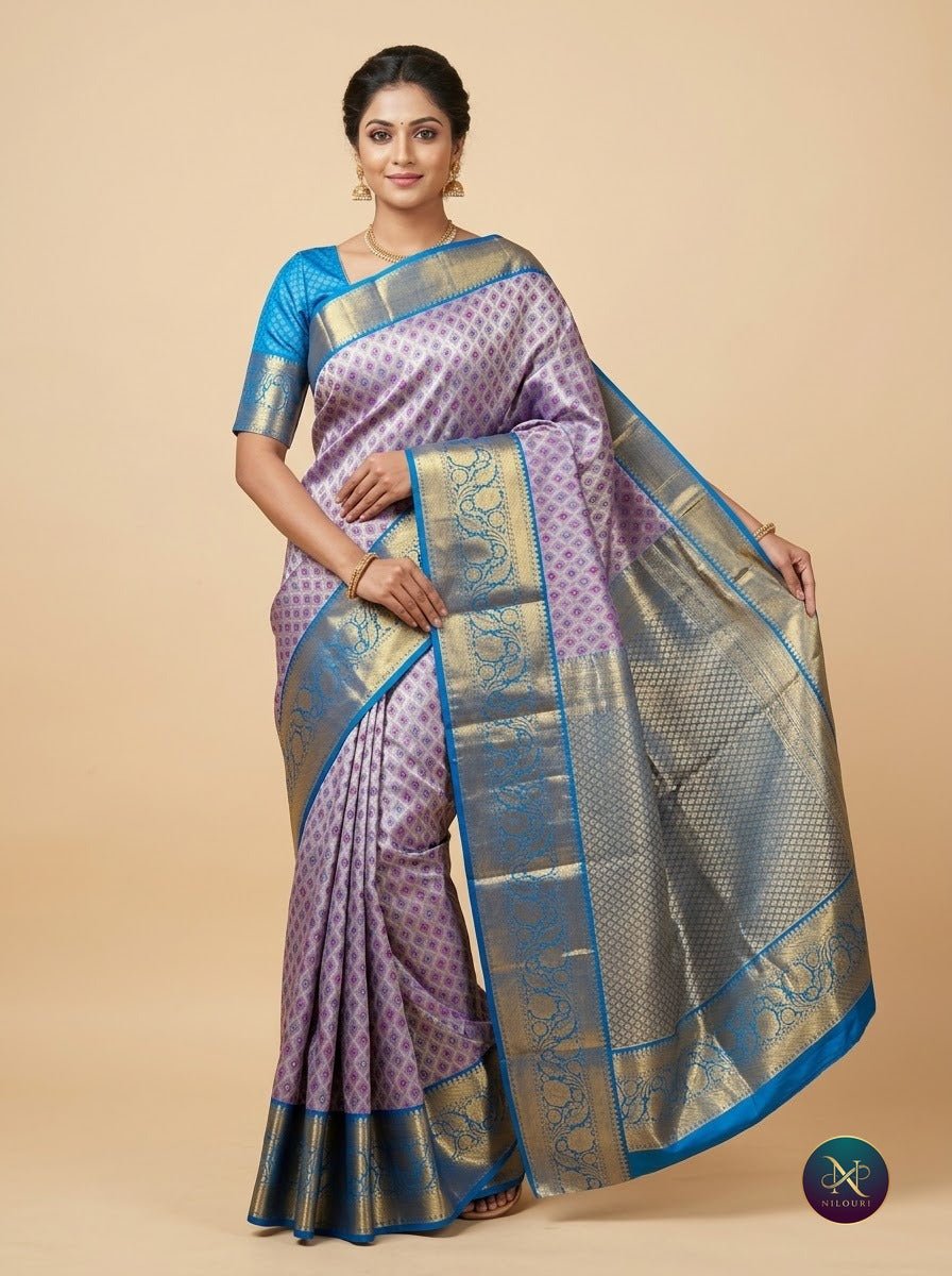 Lilac Azure Pure Kanchi Pattu Saree