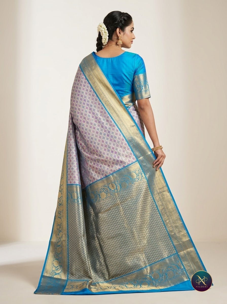 Lilac Azure Pure Kanchi Pattu Saree