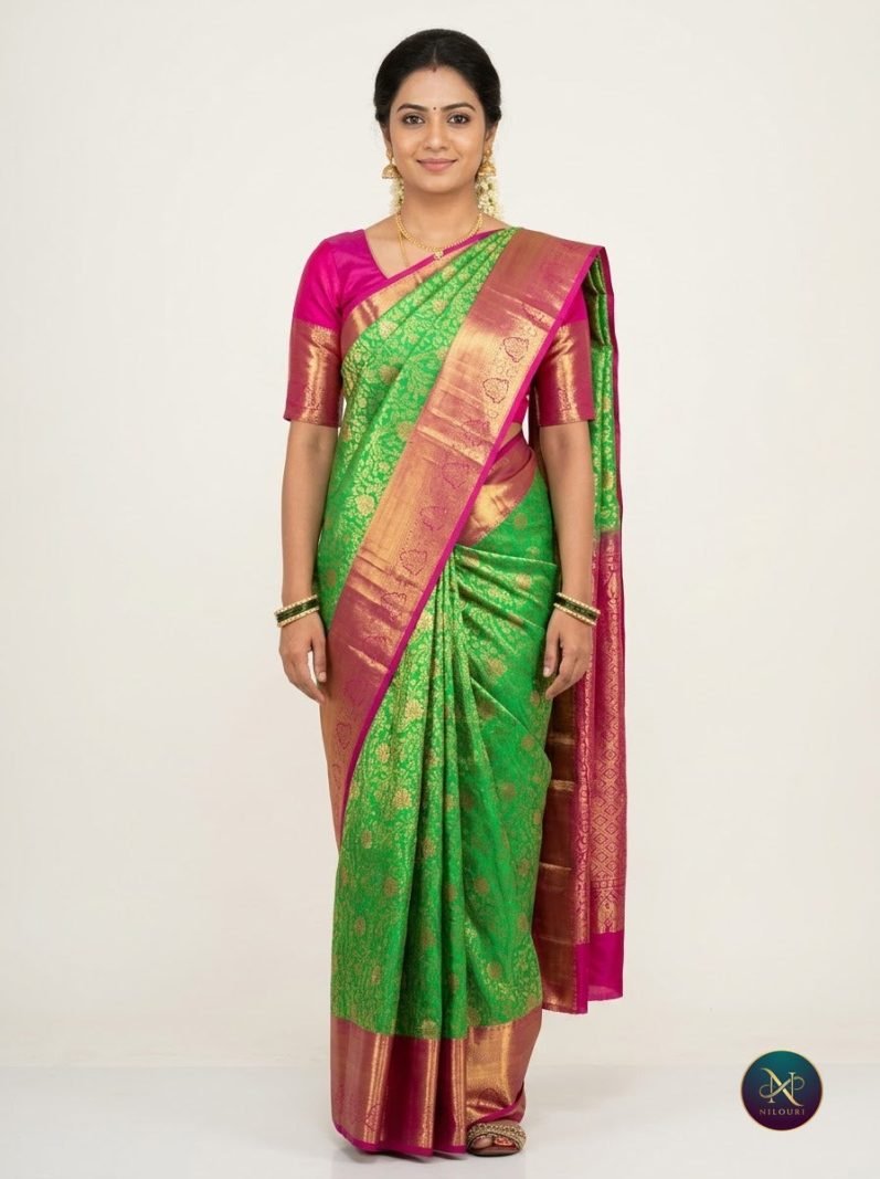 Parrot Magenta Pure Kanchi Pattu Saree