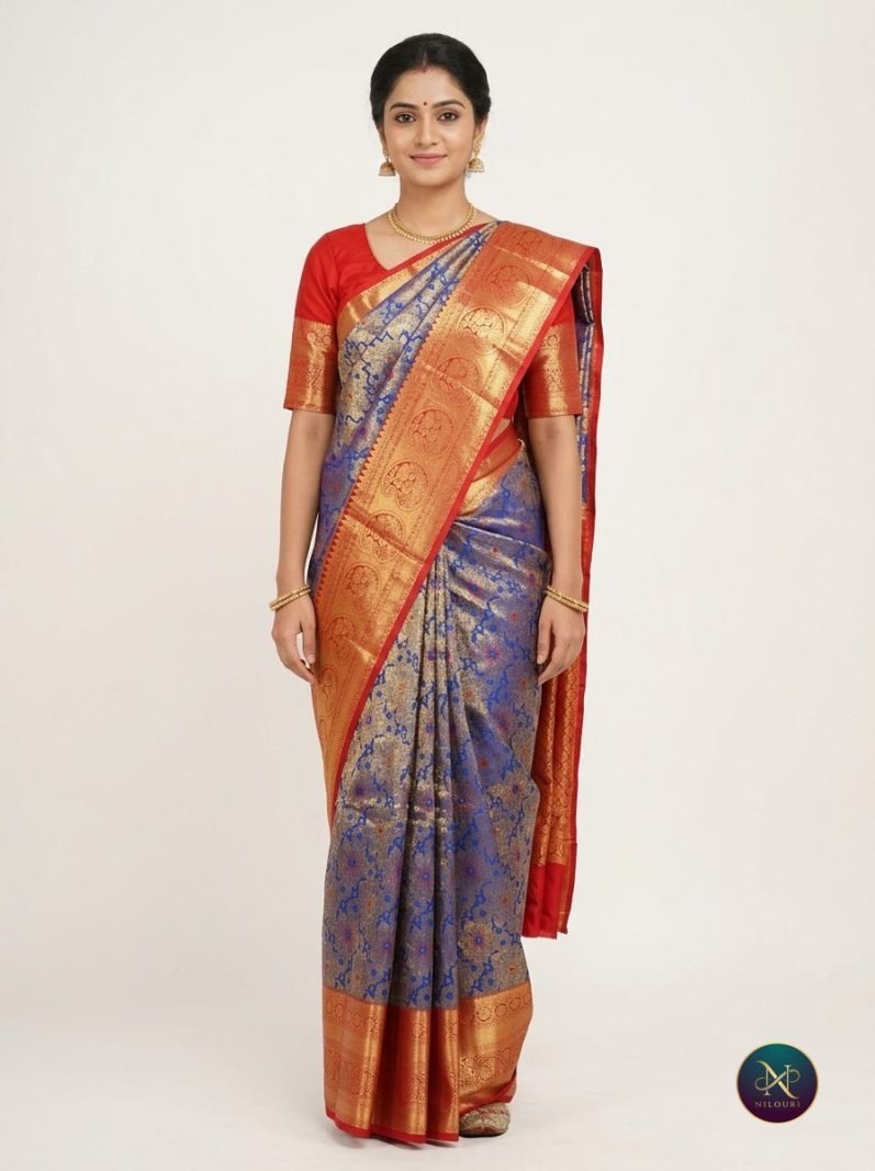 Cobalt Vermilion Pure Kanchi Pattu Saree
