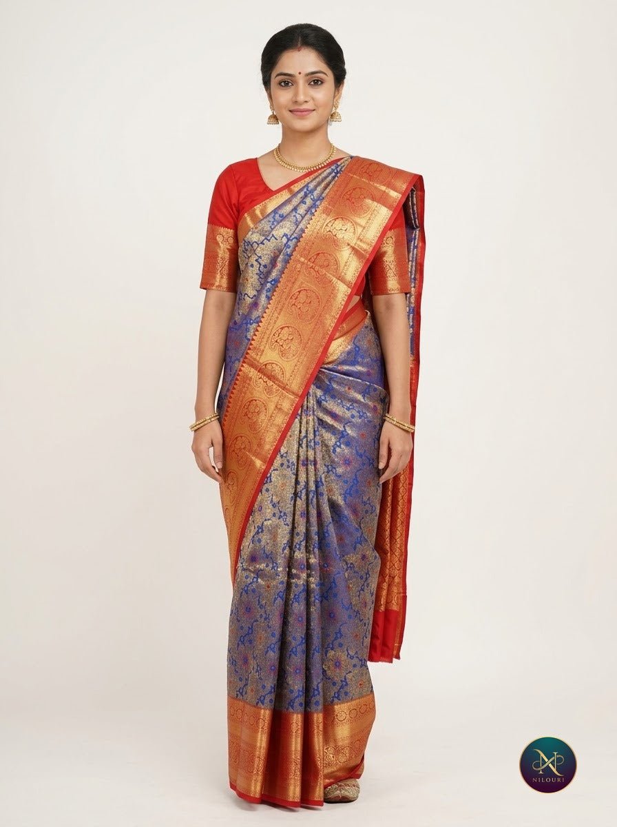 Cobalt Vermilion Pure Kanchi Pattu Saree