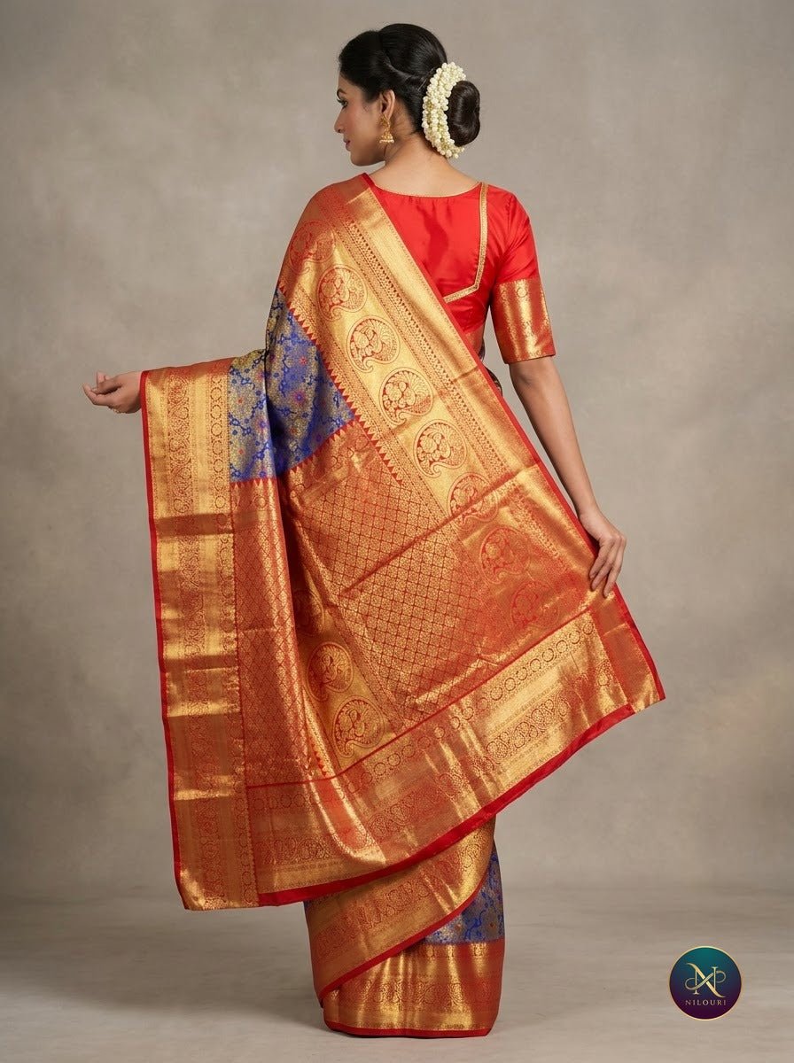 Cobalt Vermilion Pure Kanchi Pattu Saree