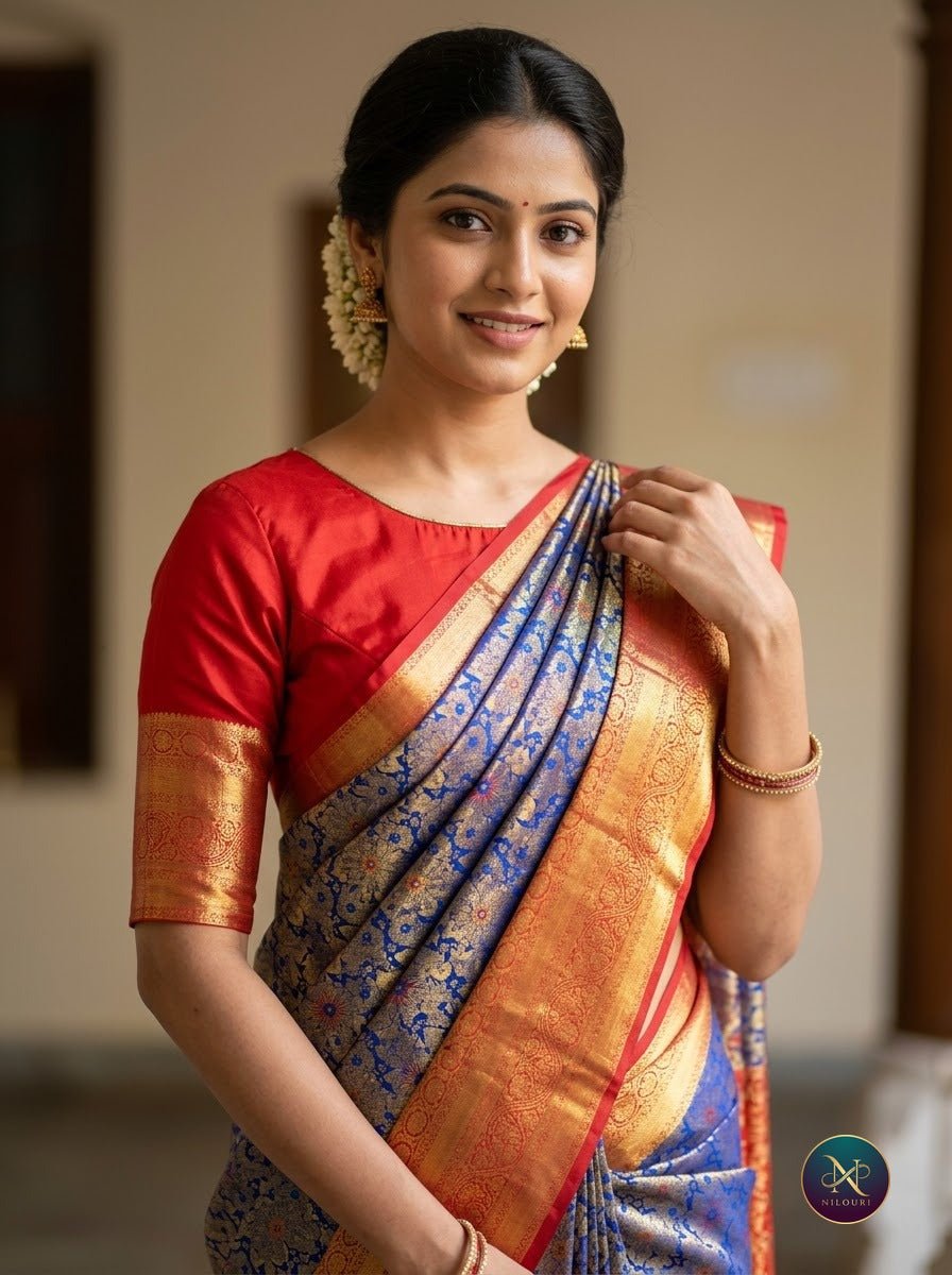 Cobalt Vermilion Pure Kanchi Pattu Saree