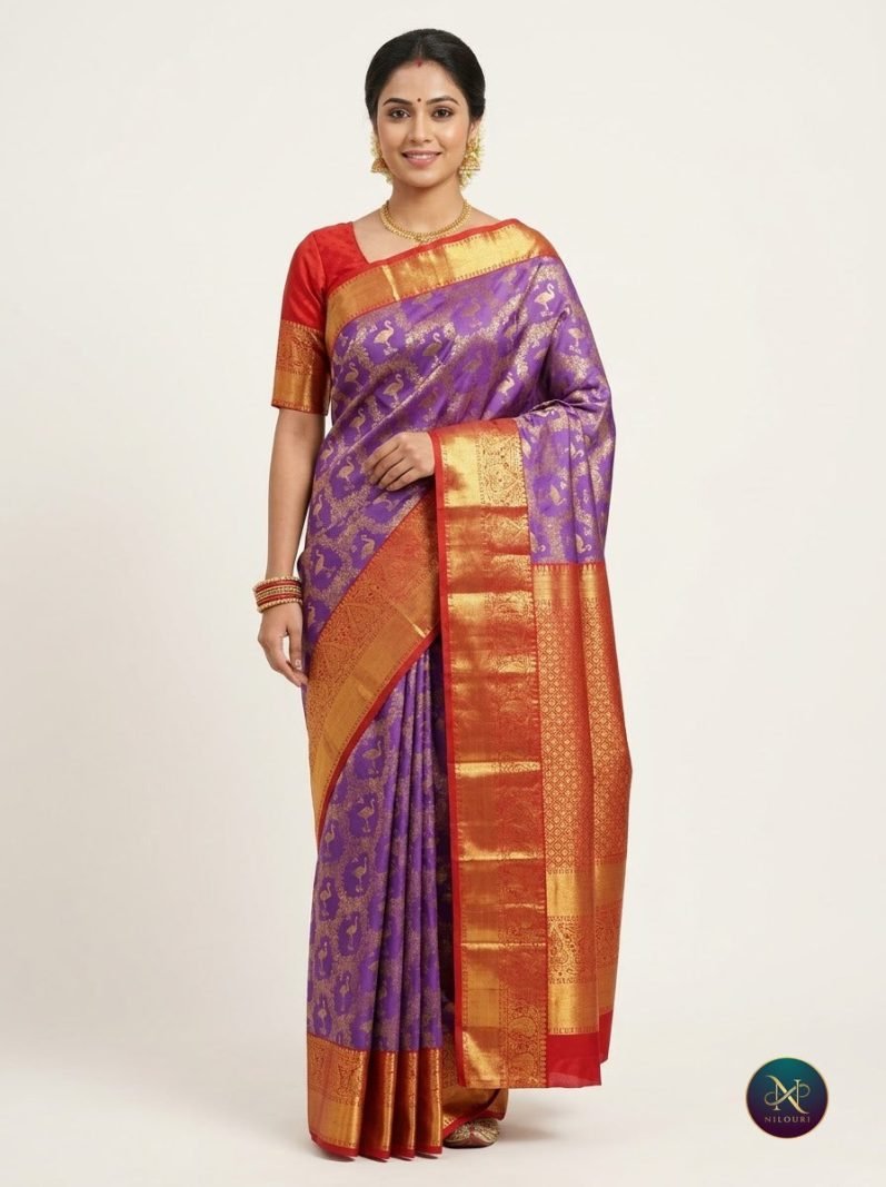 Lavender Red Pure Kanchi Pattu Saree