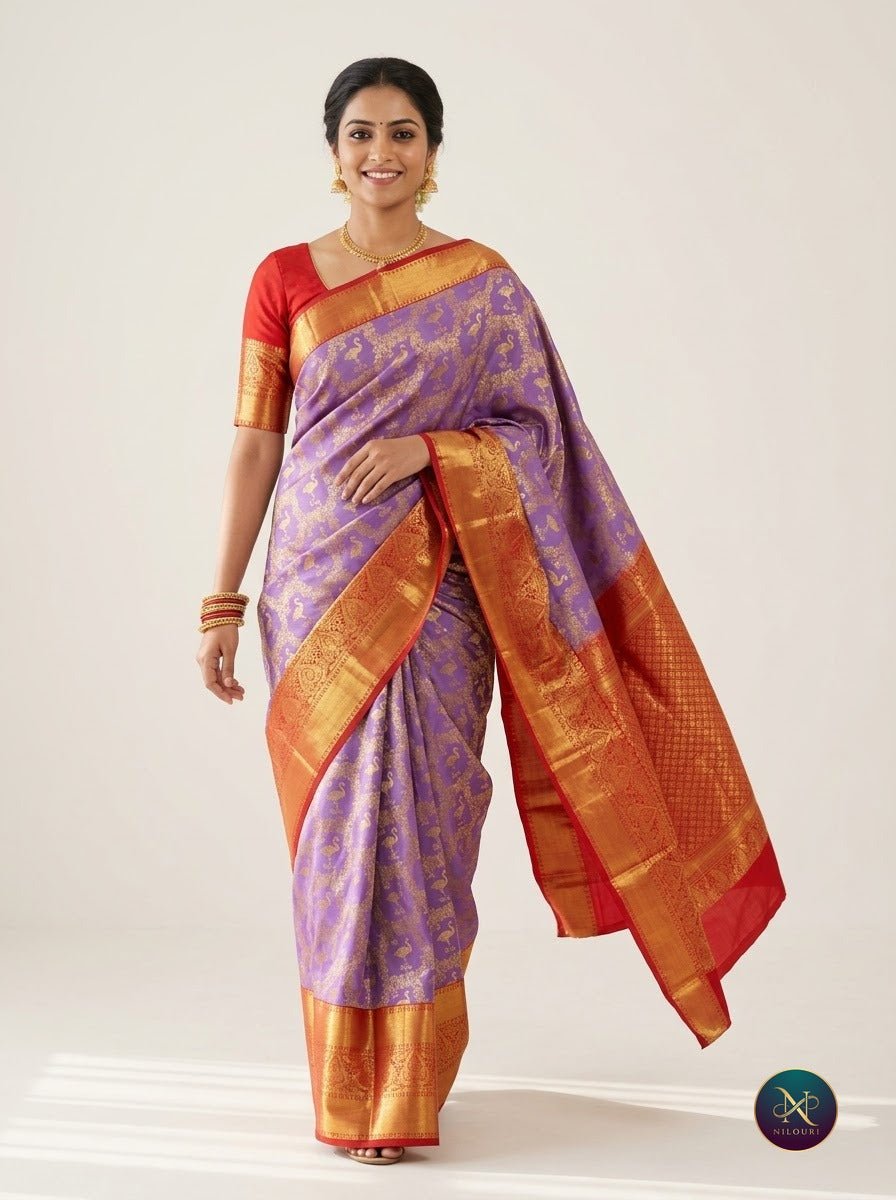 Lavender Red Pure Kanchi Pattu Saree
