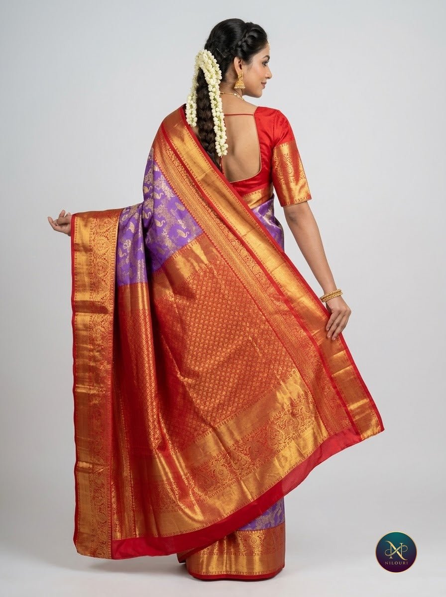 Lavender Red Pure Kanchi Pattu Saree