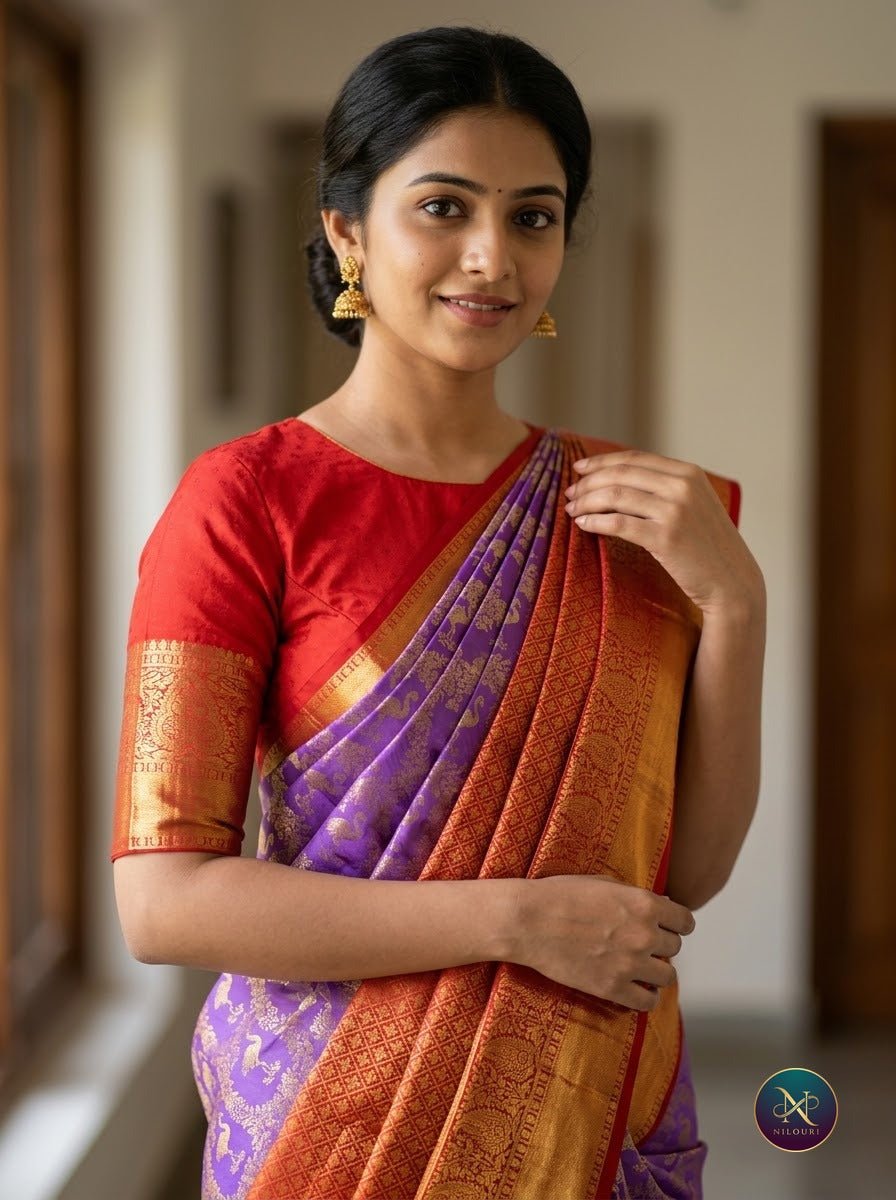 Lavender Red Pure Kanchi Pattu Saree