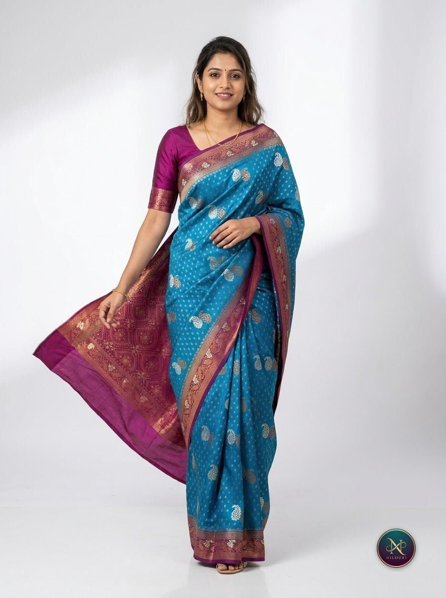 Aqua Maroon Banarasi Fancy Saree