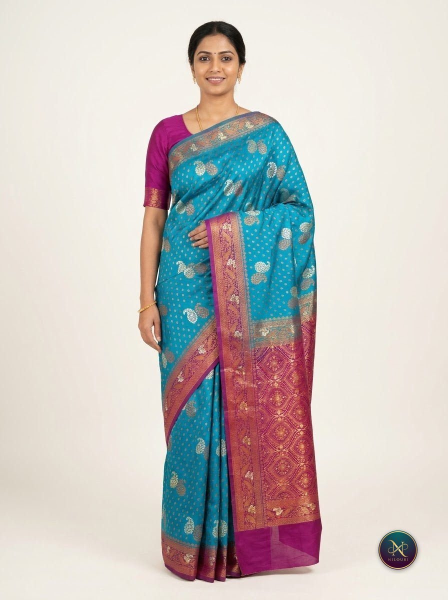 Aqua Maroon Banarasi Fancy Saree