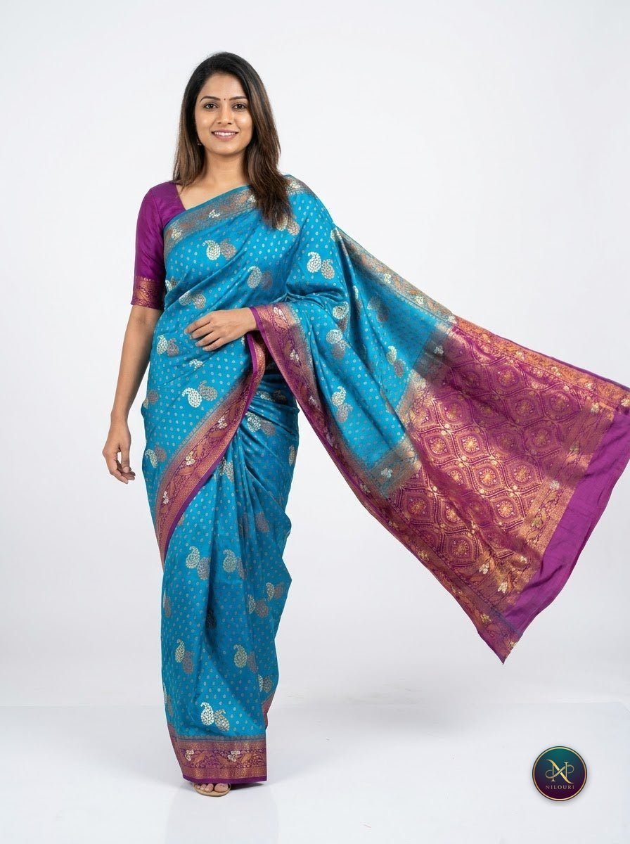 Aqua Maroon Banarasi Fancy Saree