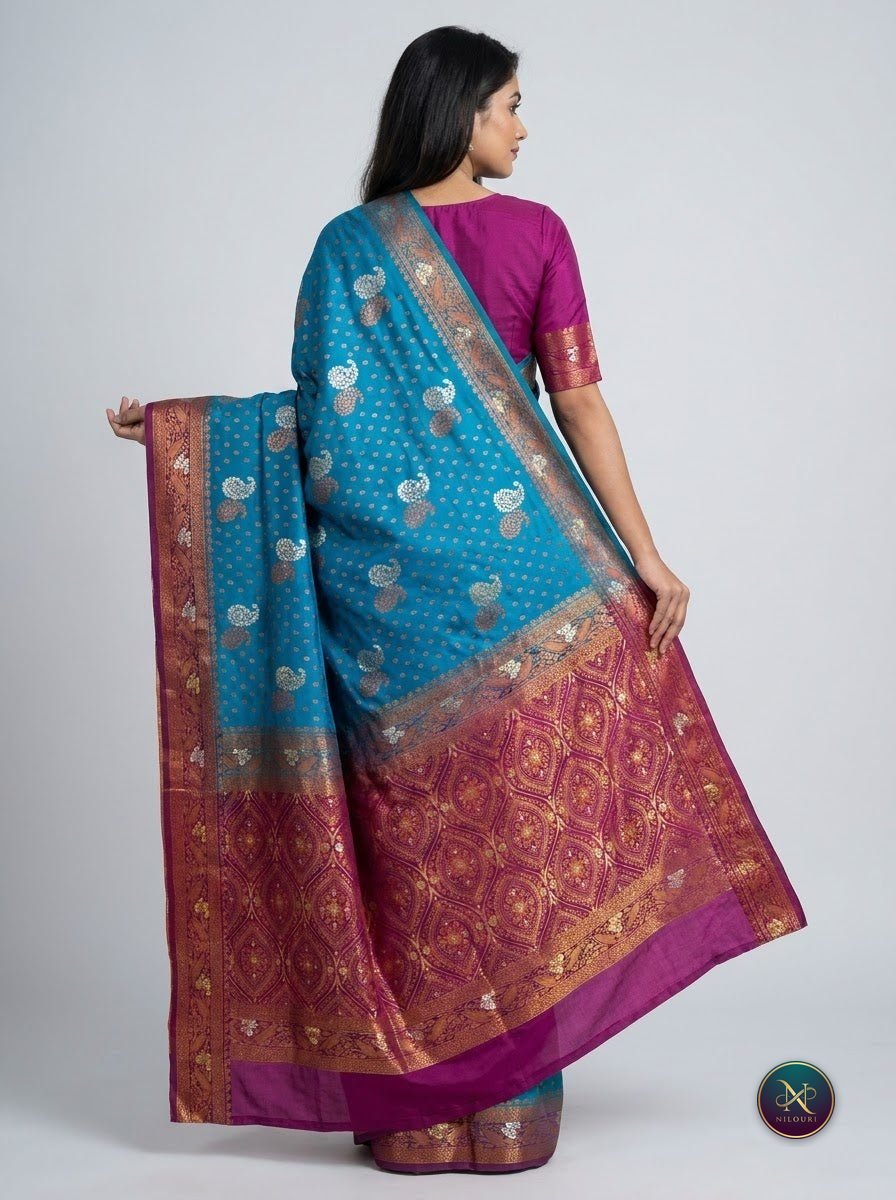 Aqua Maroon Banarasi Fancy Saree