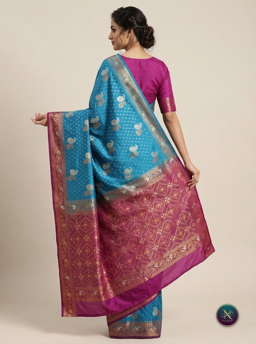 Aqua Maroon Banarasi Fancy Saree