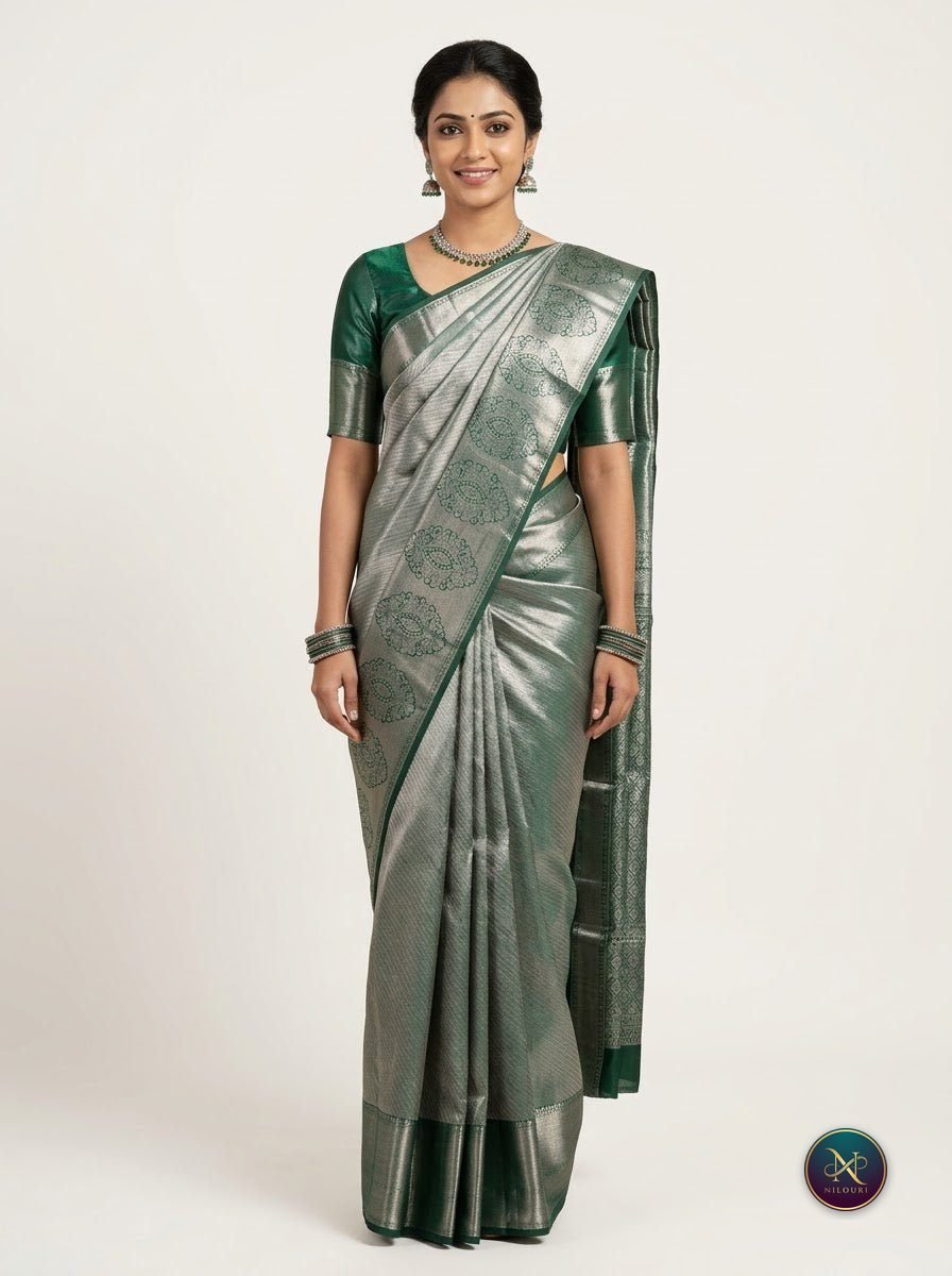 Ash Silver Pure Self Tissue Saree