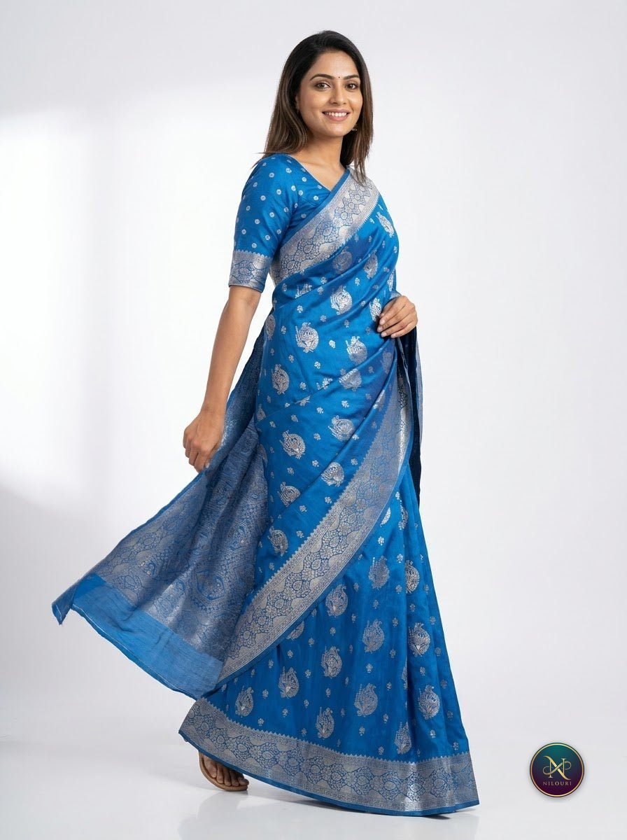Azure Silver Banarasi Fancy Saree