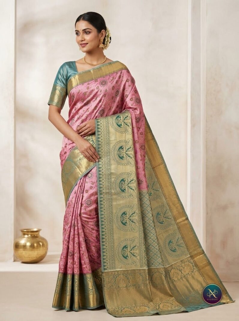 Blush Emerald Pattu Silk Saree