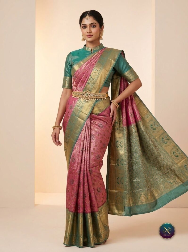 Blush Emerald Pattu Silk Saree