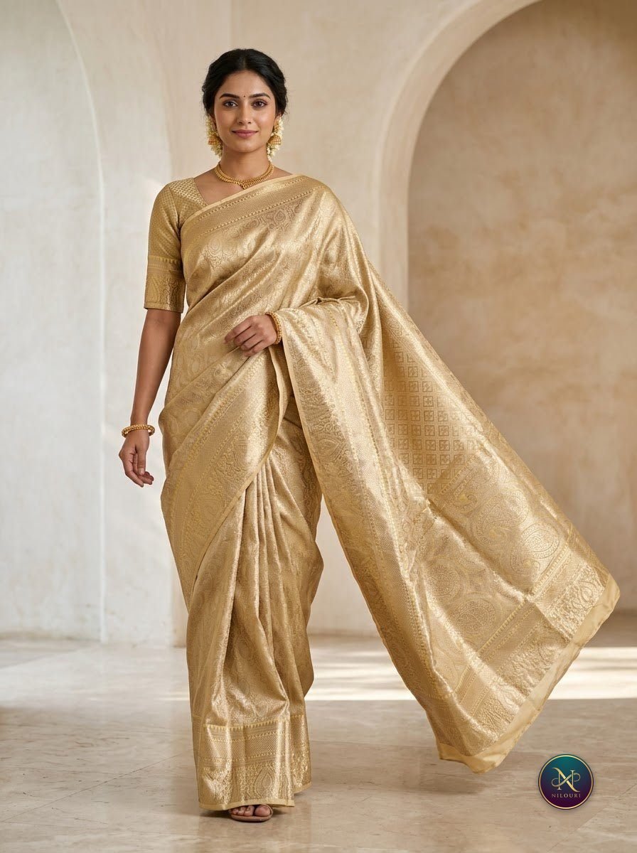 Champagne Silver Pure Self Tissue Saree