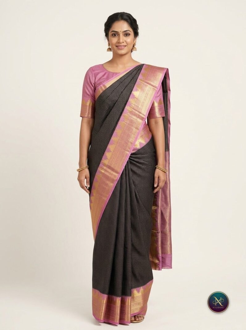 Charcoal Lilac Mysore Crepe Silk Saree