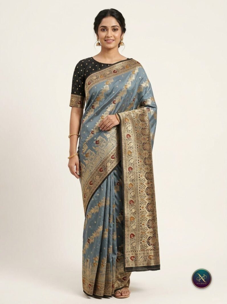Charcoal Slate Banarasi Fancy Saree