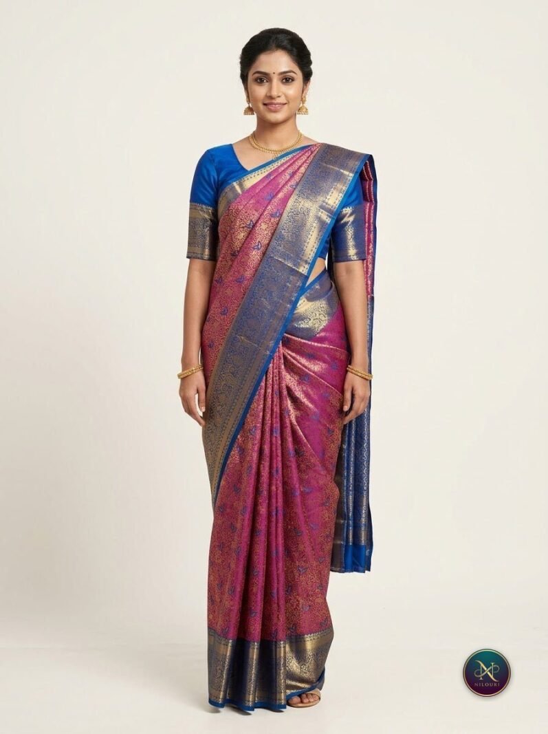Cobalt Magenta Pure Kanchi Pattu Saree