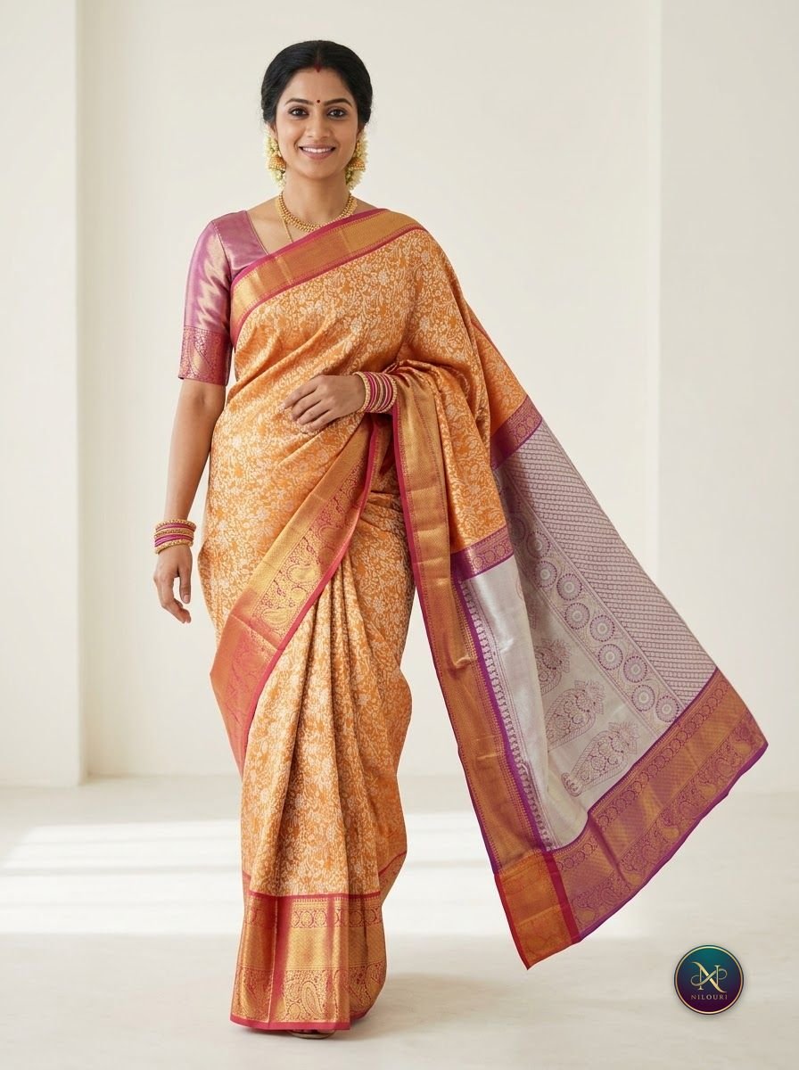 Copper Lilac Pure Self Tissue Saree