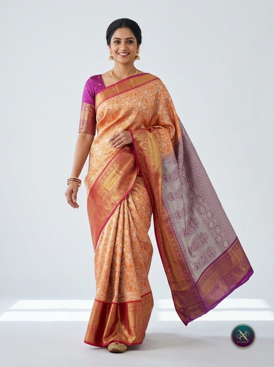 Copper Lilac Pure Self Tissue Saree