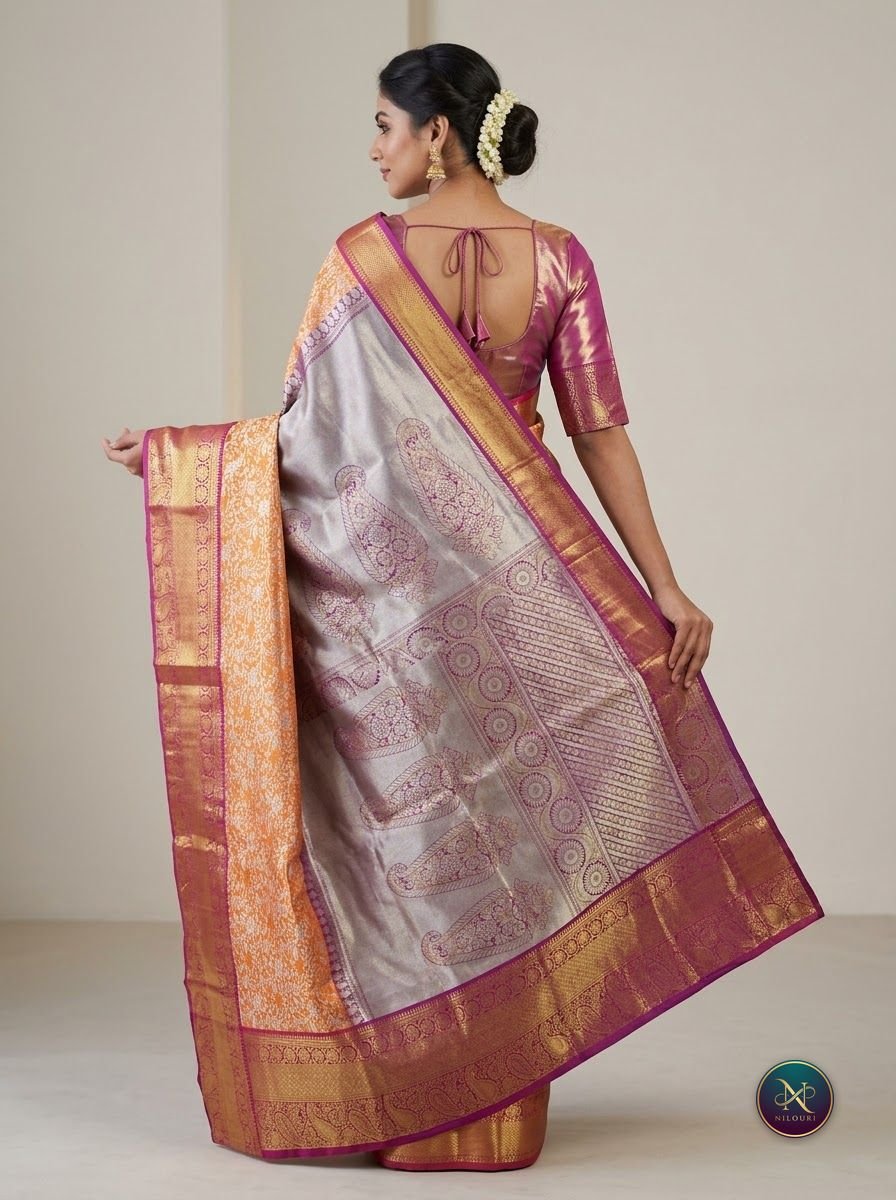 Copper Lilac Pure Self Tissue Saree