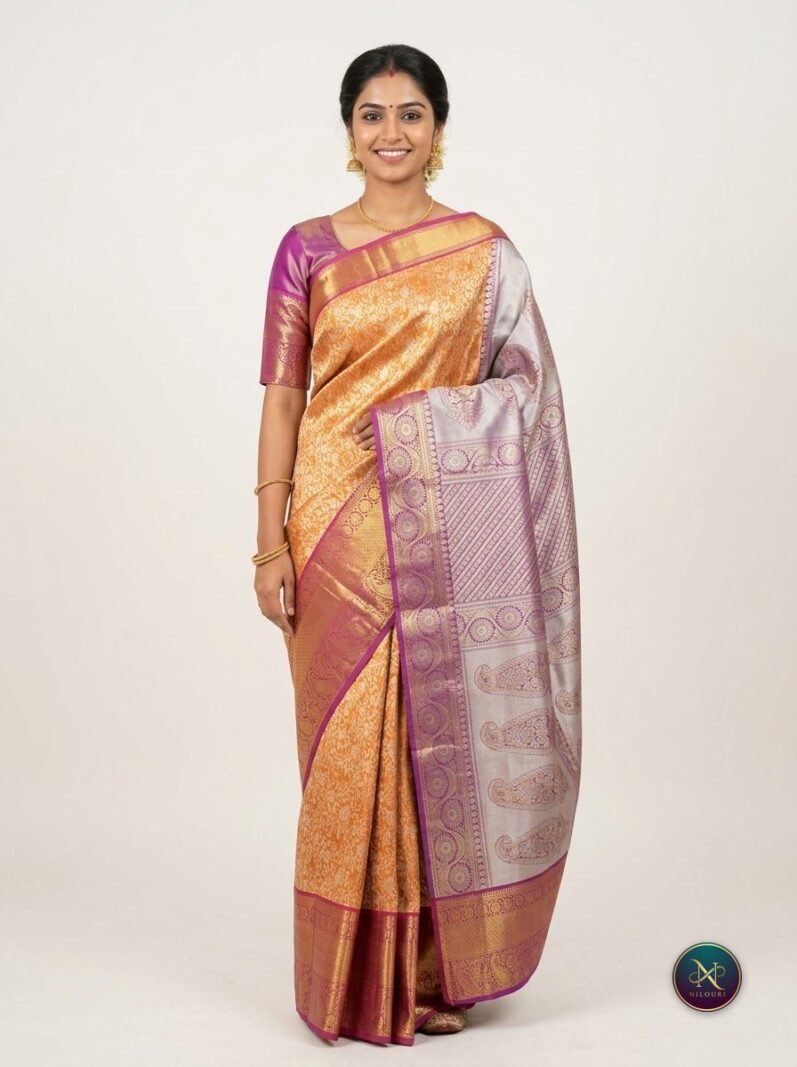 Copper Lilac Pure Self Tissue Saree