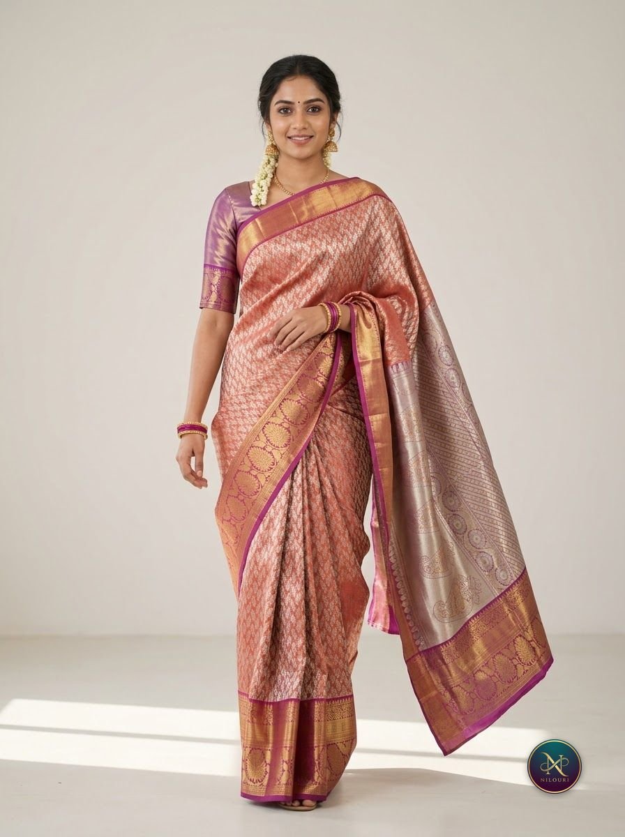 Coral Magenta Pure Self Tissue Saree