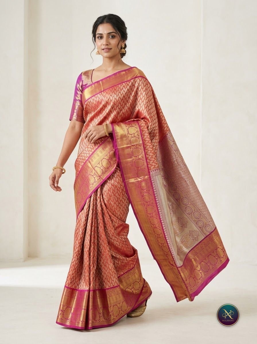 Coral Magenta Pure Self Tissue Saree