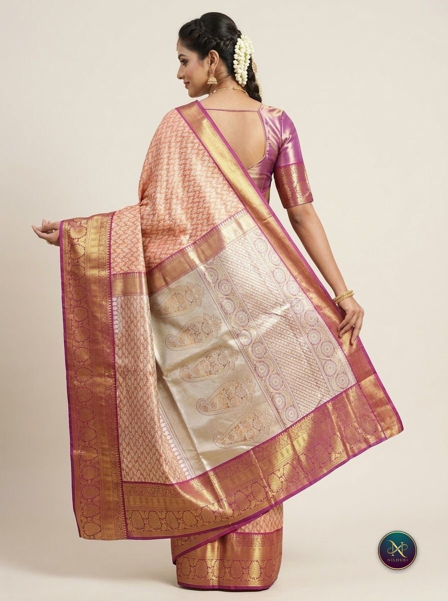 Coral Magenta Pure Self Tissue Saree