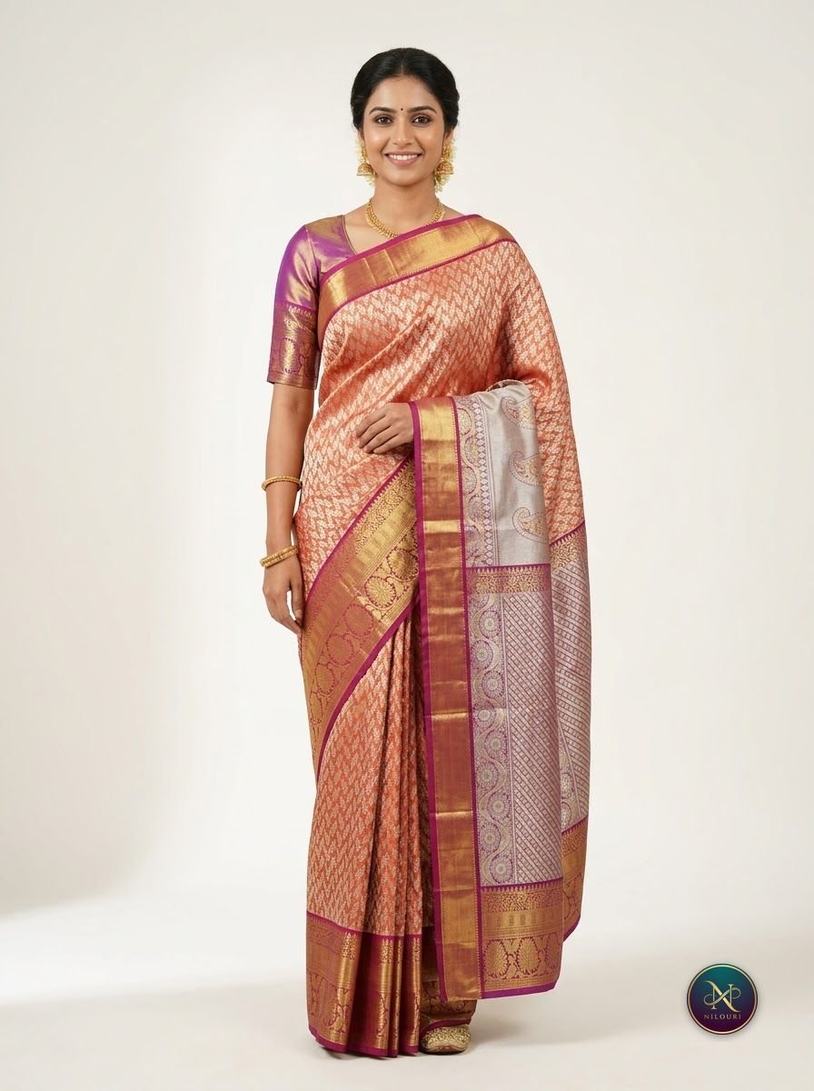Coral Magenta Pure Self Tissue Saree