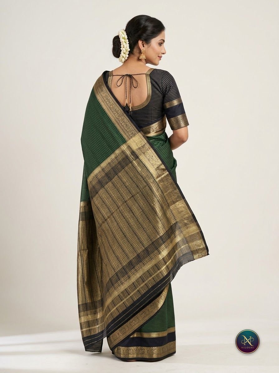 Forest Navy Mysore Crepe Silk Saree