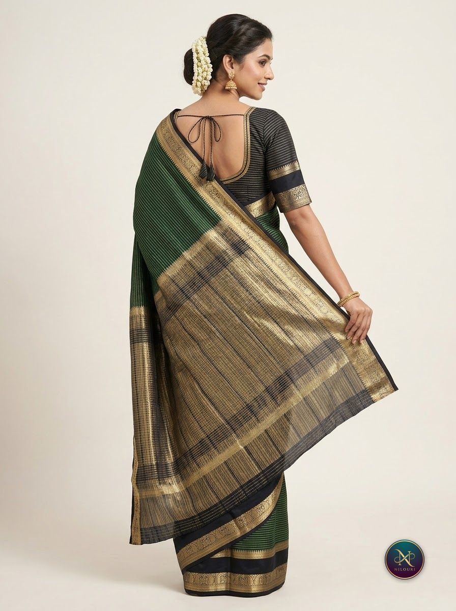 Forest Navy Mysore Crepe Silk Saree