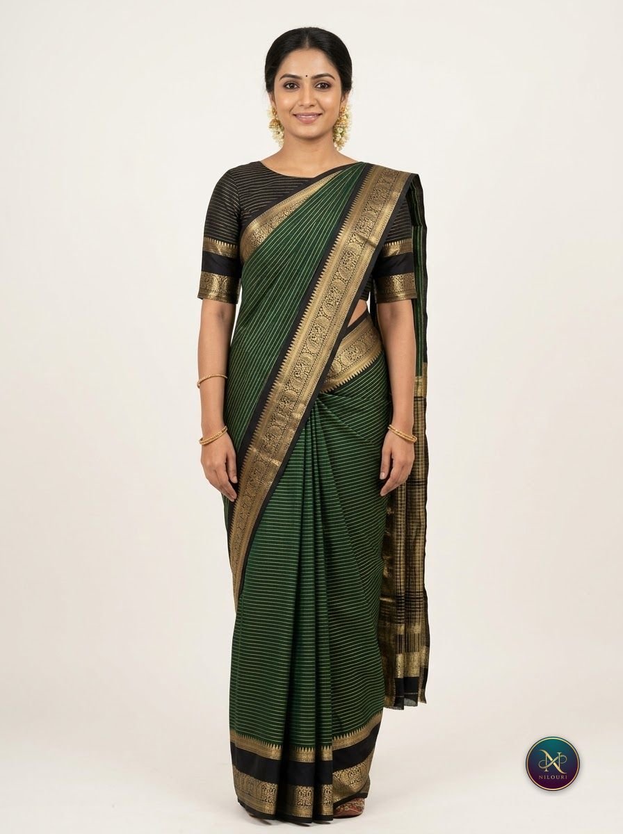 Forest Navy Mysore Crepe Silk Saree