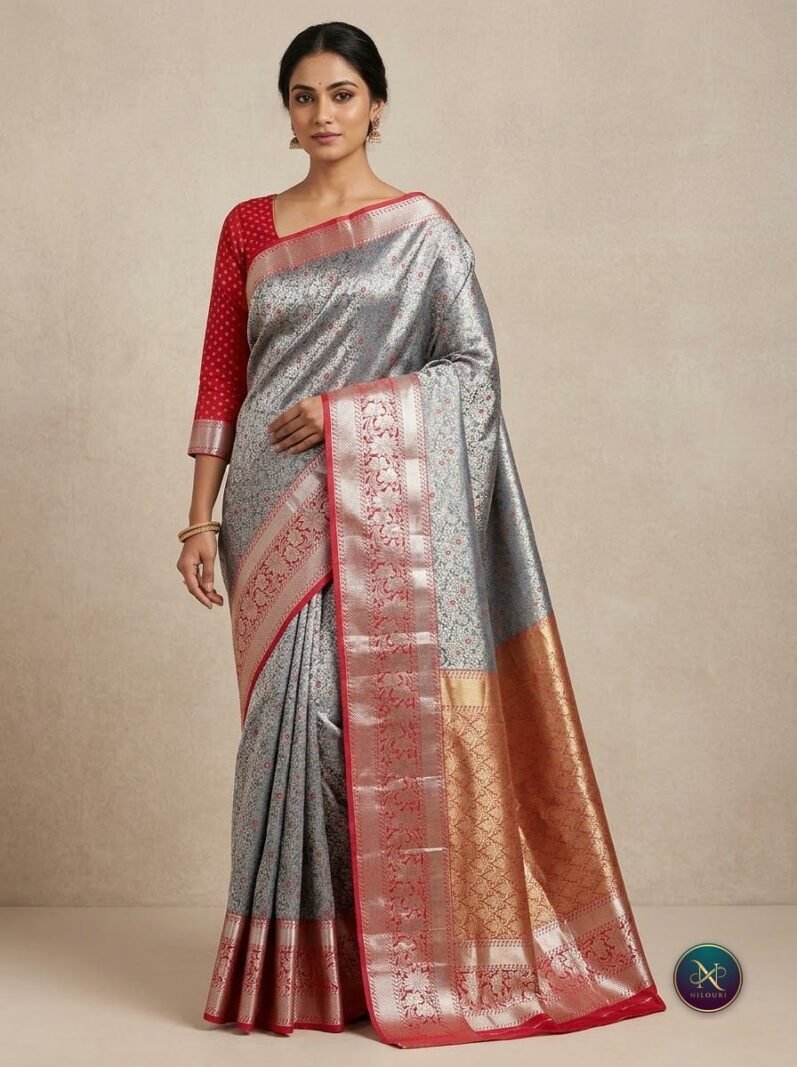 Graphite Ruby Pattu Silk Saree