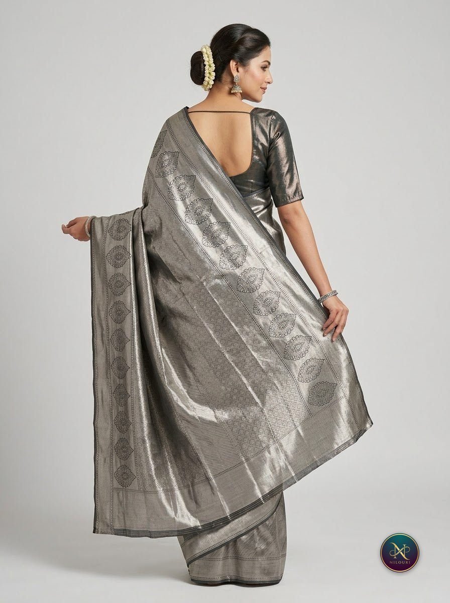 Graphite Silver Pure Self Tissue Saree