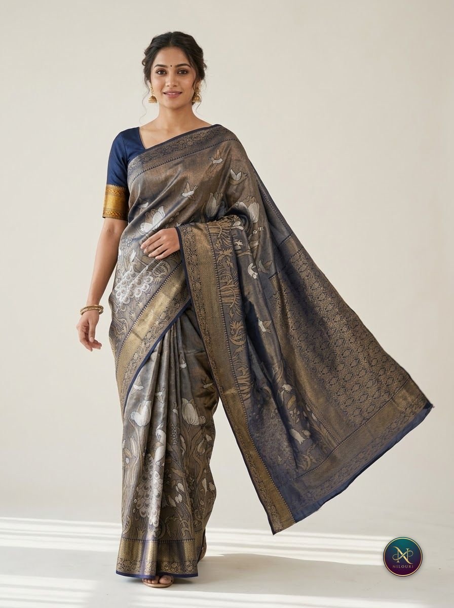 Gunmetal Navy Banarasi Fancy Saree