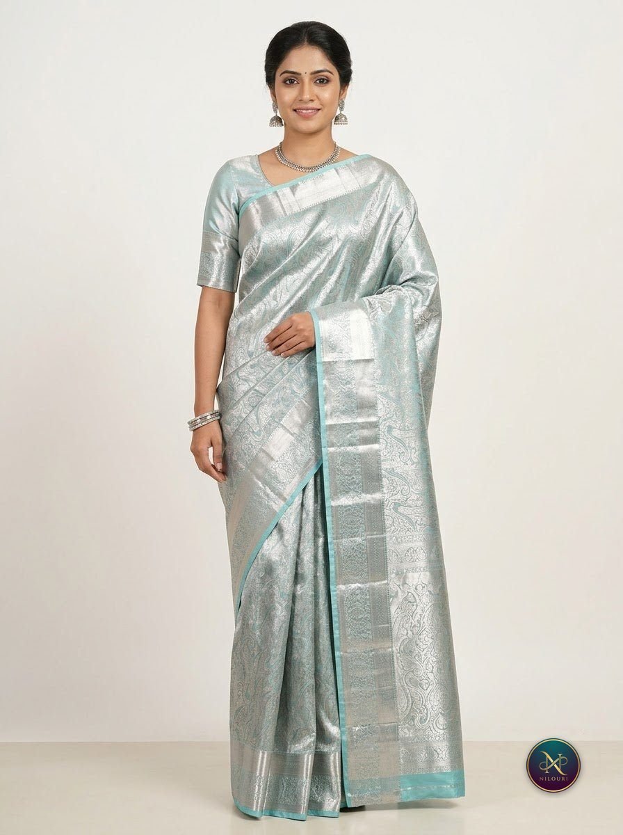 Ice Silver Pure Self Tissue Saree