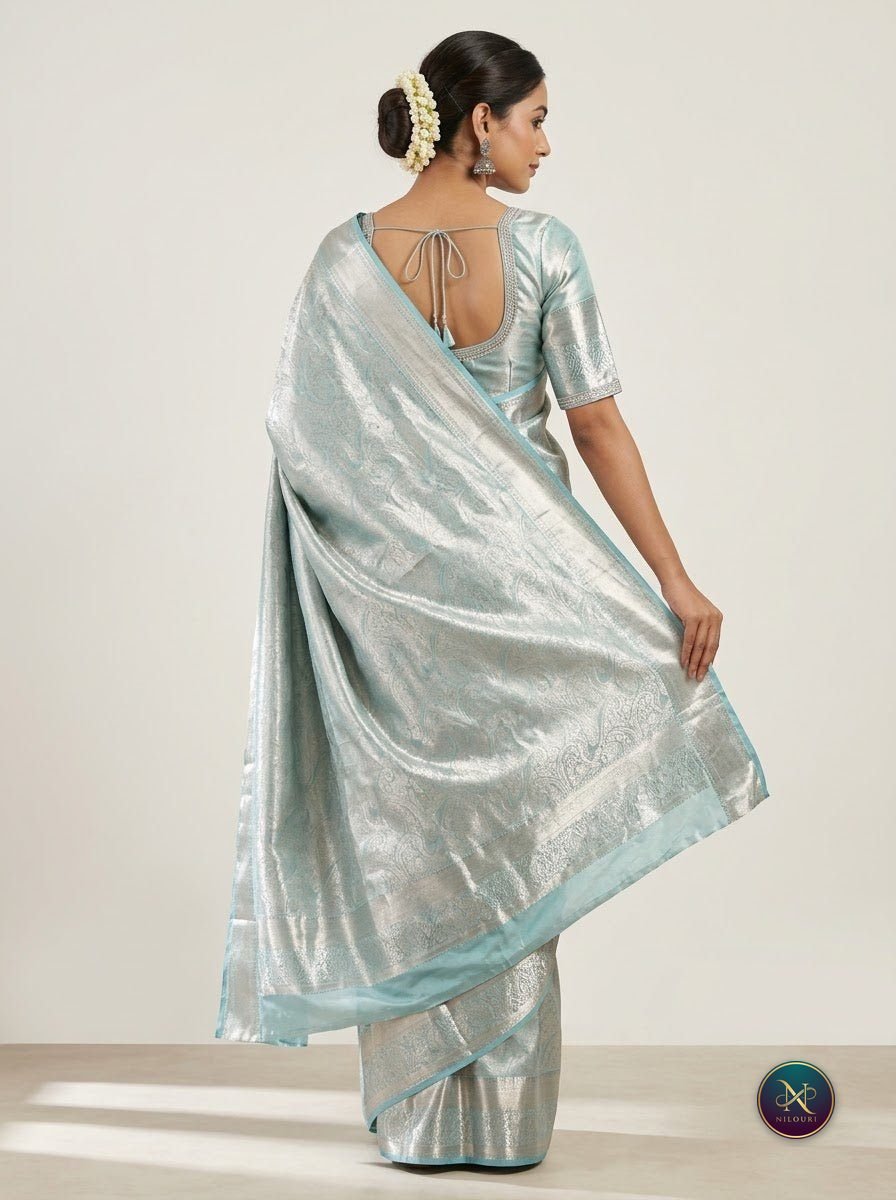 Ice Silver Pure Self Tissue Saree