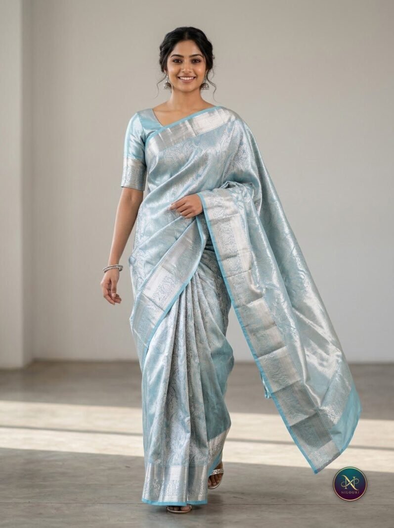 Ice Silver Pure Self Tissue Saree