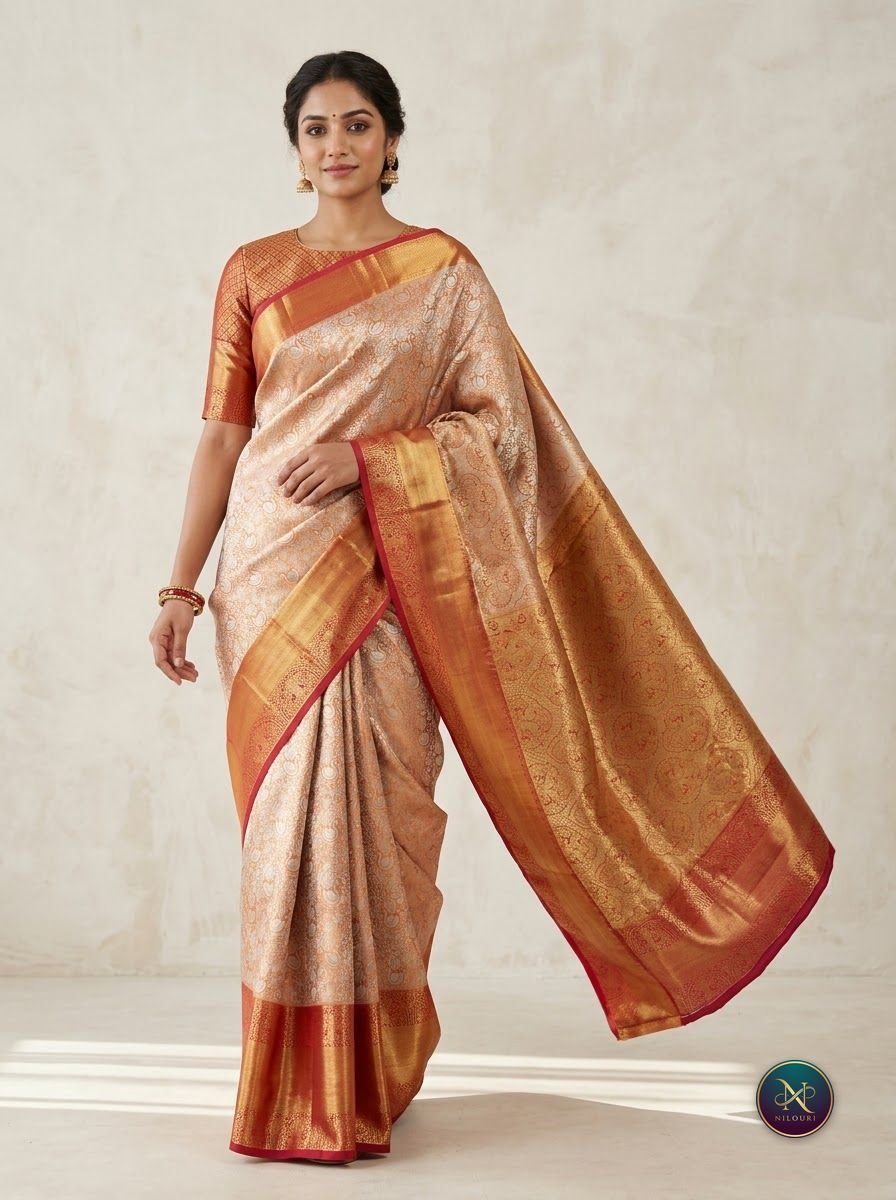 Ivory Tangerine Pure Self Tissue Saree