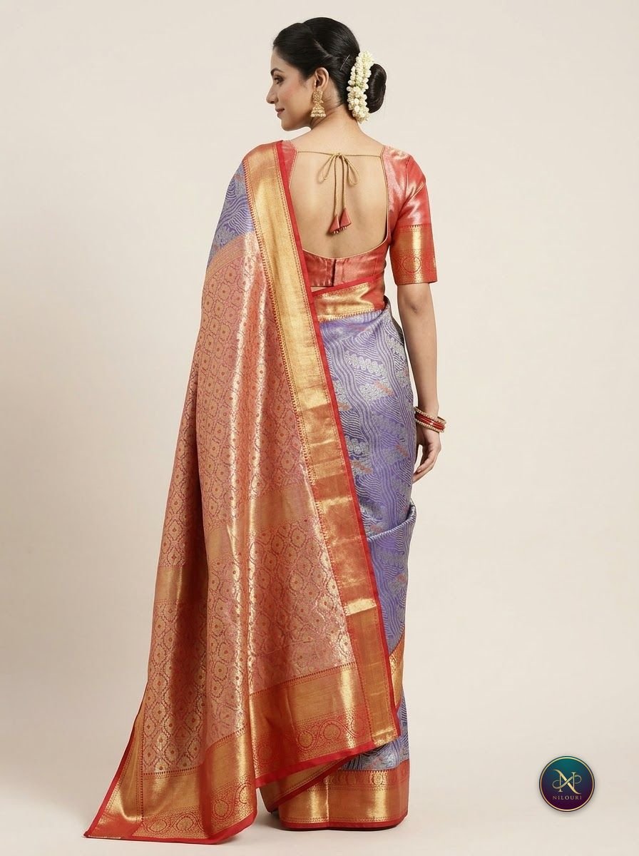 Lavender Orange Meenakari Pattu Saree