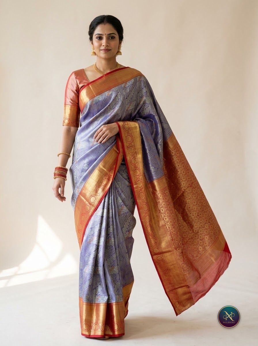 Lavender Orange Meenakari Pattu Saree