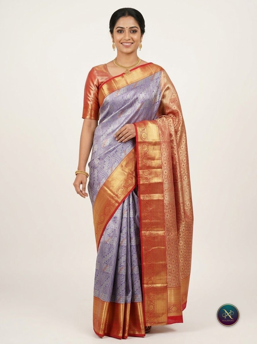 Lavender Orange Meenakari Pattu Saree