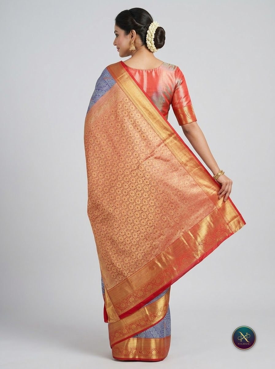 Lavender Orange Meenakari Pattu Saree