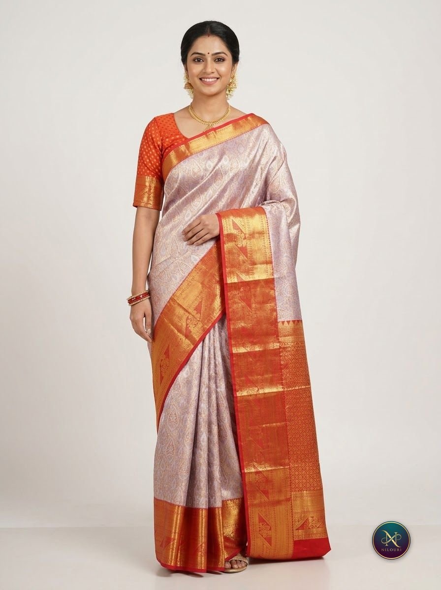 Lilac Orange Meenakari Pattu Saree