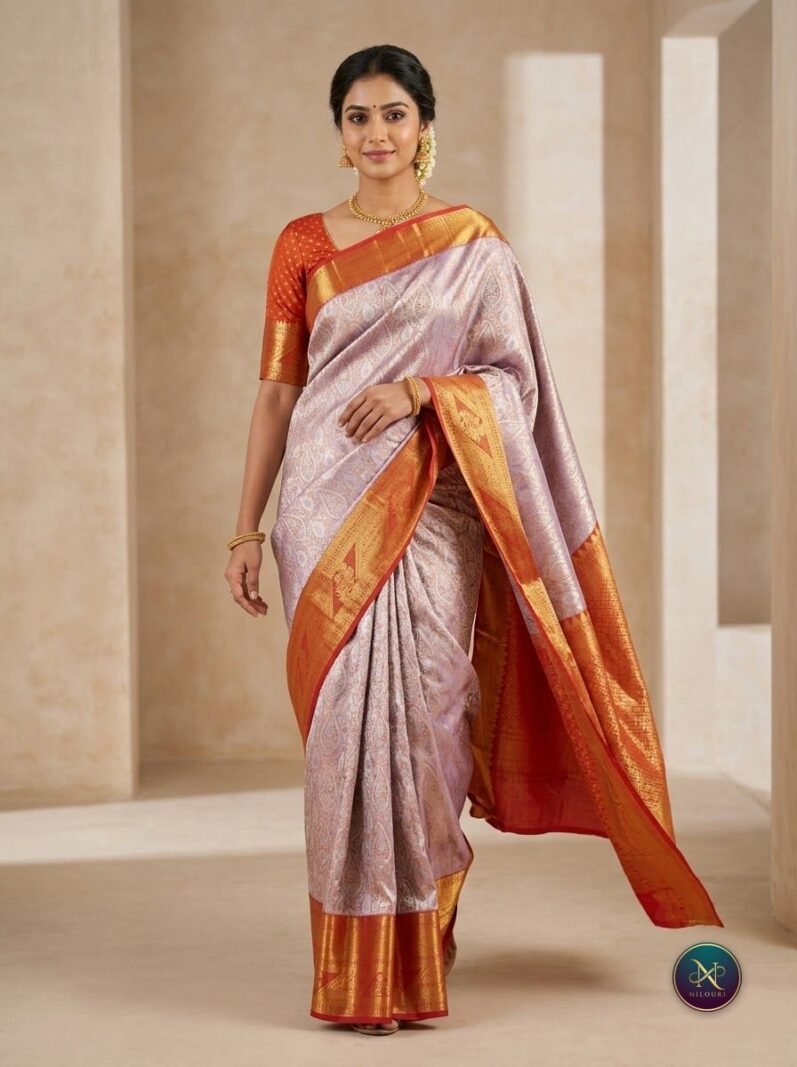 Lilac Orange Meenakari Pattu Saree