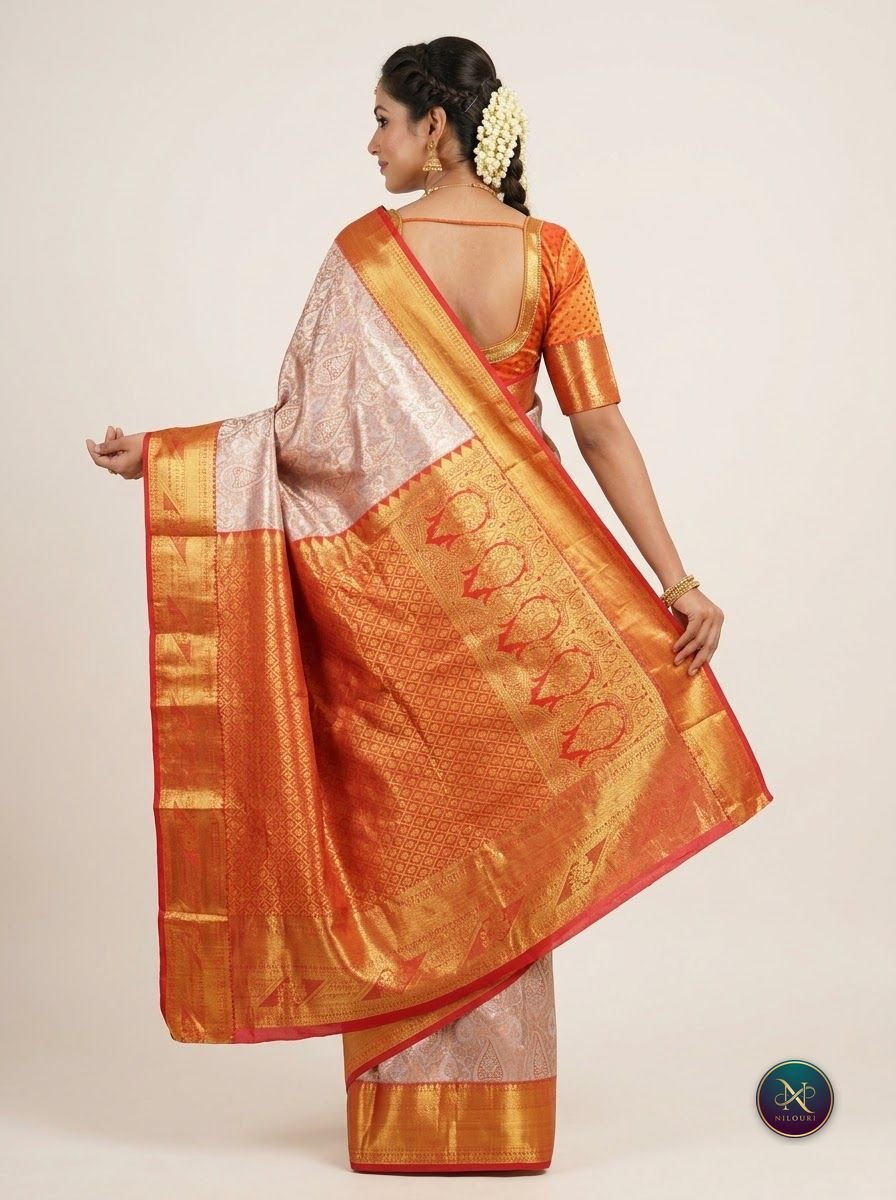 Lilac Orange Meenakari Pattu Saree