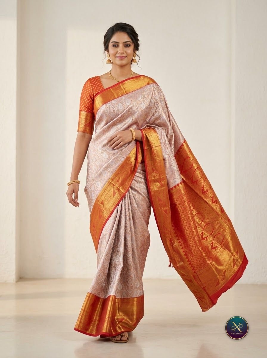 Lilac Orange Meenakari Pattu Saree